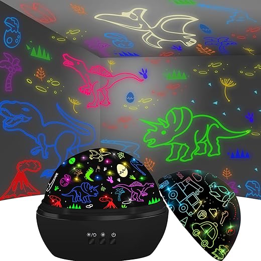 DQMOON Dinosaur Night Light for Kids, Projector with 8 Colors, 360 Rotation, Safe Materials, Ideal Birthday Gift