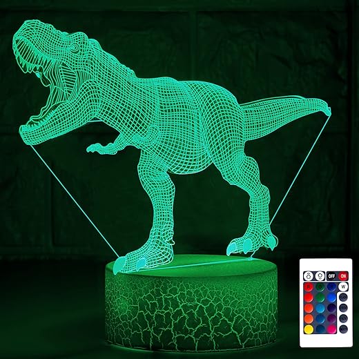 Dinosaur Night Light for Boys, Dinosaur Lamp, Dinosaur Light, Dinosaur Toys, Dino Lamp,3D Illusion Night Lamp, LED Table Lamp with Touch Sensor and 7 Colors Change.